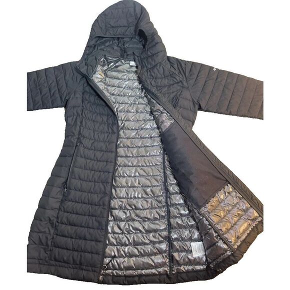 Columbia Women Sz 3X Black White Out Mid Omni Heat Mid Hooded Puffer Jacket - Picture 4 of 6